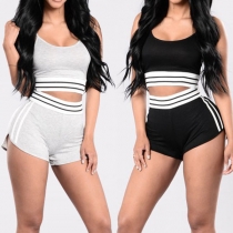 Sexy Backless Contrast Color Cami Top + High Waist Shorts Sports Suit