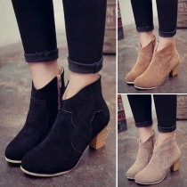 Fashion Round Toe Thick Heel Ankle Boots Booties