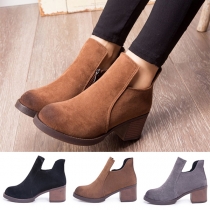 Retro Style Round Toe Thick Heel Ankle Boots Booties