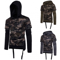 Fashion Camouflage Printed Long Sleeve Mock Two-piece Men's Hoodie