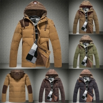 Fashion Contrast Color Long Sleeve Hooded Men's Down Coat