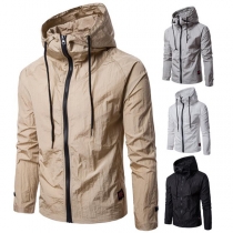 Simple Style Solid Color Long Sleeve Hooded Men's Jacket