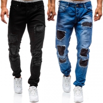 Fashion Mid-waist Ripped Relaxed-fit Men's Jeans 