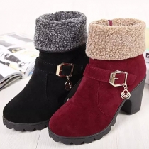 Fashion Thick Heel Round Toe Plush Lining Boots Booties