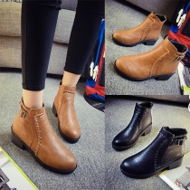 Fashion Solid Color Round Toe Flat Heel Ankle Boots Booties