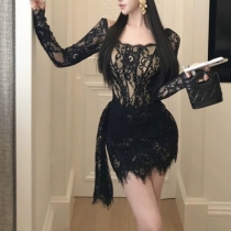 Sexy Off-shoulder Boat Neck Long Sleeve Lace Romper