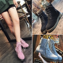 Retro Style Flat Heel Round Toe Lace-up Martin Boots Booties