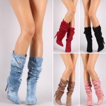 Fashion Solid Color Pointed Toe High-heeled Boots