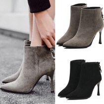 Fashion Pointed Toe High-heeled Back-zipper Ankle Boots Booties