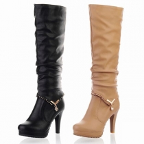 Fashion Round Toe High-heeled Detachable Knee-height Boots
