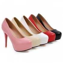Fashion Solid Color Round-toe High-heeled Shoes 