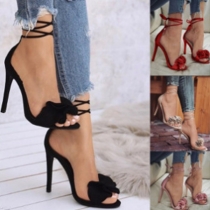 Elegant Solid Color High-heeled Open Toe Lace-up Sandals 