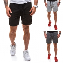 Fashion Solid Color Drawstring Waist Knee-length Men's Sports Shorts