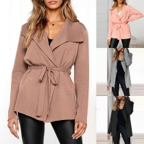 Fashion Solid Color Long Sleeve Lapel Cardigan Coat 