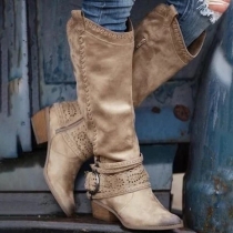 Fashion Round Toe Side-zipper Knee-length Boots