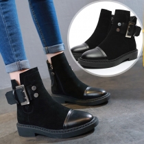Fashion Flat Heel Rounsd Toe Side-zipper Ankle Boots Booties