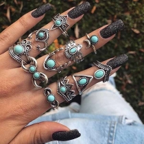 Retro Turquoise Alloy Ring Set 11 pcs/Set