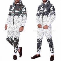 Fashion Camouflage Printed Hooded Sweatshirt Coat + Pants Men's Sports Suit 