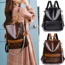 Retro Style Back Zipper Structured Faux PU Backpack