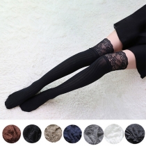 Fashion Solid Color Lace Spliced Over-the-knee Socks