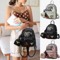 Retro Style Rivets Embroidery Backpack 
