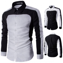 Fashion Contrast Color Lapel Collar Single-breasted Shirt