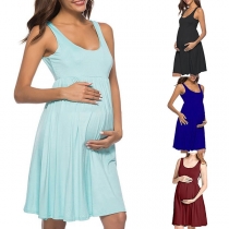 Fashion Solid Color Sleeveless High Waist Maternity Dress