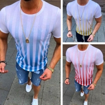 Fashion Short Sleeve Round Neck Men's Striped T-shirt 