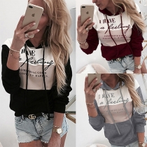Fashion Contrast Color Long Sleeve Letters Printed Hooded Top