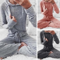 Fashion Long Sleeve Hooded Sweatshirt + Pants Two-piece Set