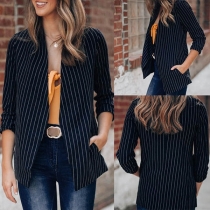 Fashion Long Sleeve Striped Cardigan Blazer
