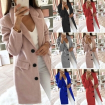 Fashion Solid Color Notched Lapel Double-breasted Woolen Coat