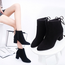 Fashion Thick Heel Pointed Toe Side-zipper Ankle Boots Booties
