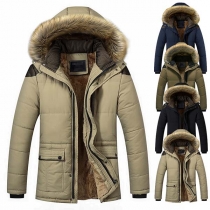 Fashion Faux Fur Spliced Hooded Plush Ling Man's Padded Coat