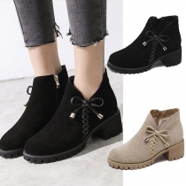 Fashion Thick Heel Round Toe Bow-knot Ankle Boots
