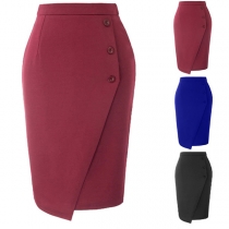 OL Style Solid Color High Waist Slim Fit Pencil Skirt