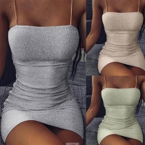 Sexy Backless Solid Color Slim Fit Sling Mini Dress