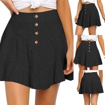 Fashion Solid Color High Waist Ruffle Hem Skirt