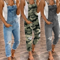 Fashion High Waist Ripped Relaxed-fit Denim Overalls