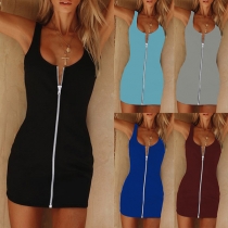 Sexy Solid Color Front-zipper Slim Fit Dress