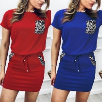 Fashion Leopard Spliced Short Sleeve T-shirt + Skirt Two-piece Set