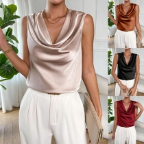 Fashion Solid Color Sleeveless Cowl Neck Top