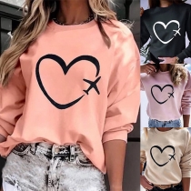 Fashion Heart Printed Long Sleeve Round Neck Sweatshirt(The size runs small)