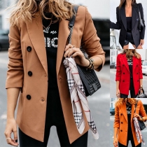 Fashion Solid Color Long Sleeve Double-breasted Blazer