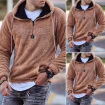 Fashion Solid Color Hooded Long Sleeve Plush Sweatshirt for Man