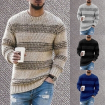 Fashion Long Sleeve Round Neck Contrast Color Man's Sweater