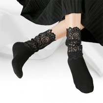 Fashion Solid Color Lace Spliced Loose Socks 2 Pair/Set