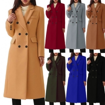 Elegant Solid Color Double-breasted Woolen Coat
