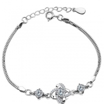 Fashion Rhinestone Inlaid Silver-tone Four Leaf Clover Bracelet