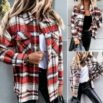 Fashion Long Sleeve POLO Collar Plaid Shirt